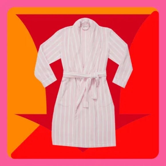 Brooklinen Super Plush Pink & White Striped Women's Robe - Picture 2 of 6